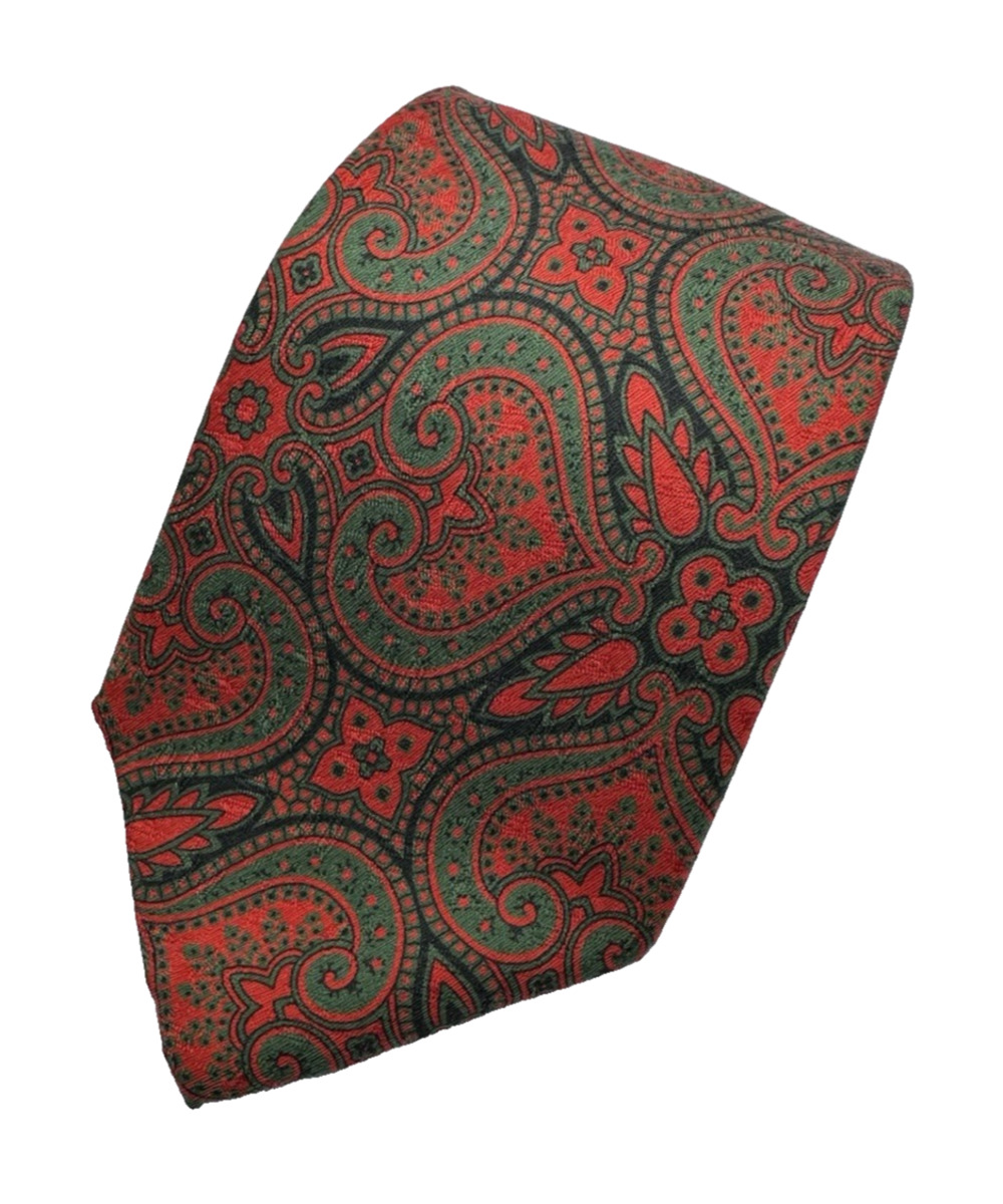 NWT Vintage Polo by Ralph Lauren Red & Green Paisley Silk Tie Made by Hand USA